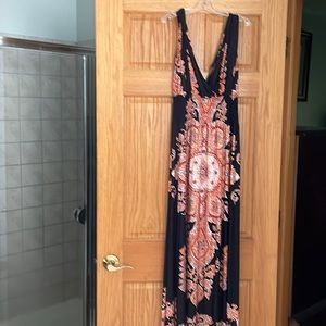Darling maxi dress in multi black and orange design